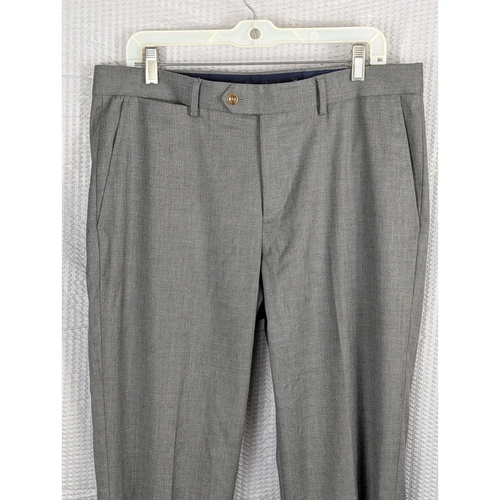 Cremieux Mens Grey Flat Front Dress Pants Trousers 34x32 Tailored Fit